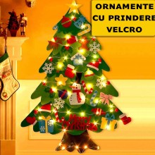 Set Brad De Craciun SIKS Din Fetru Si Ornamente, Pentru Copii, In 2 Culori, 30 Decoratiuni Si Banda Led Inclusa, 98 x 70 cm, ...