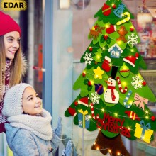 Brad De Craciun Din Fetru EDAR, 30 Decoratiuni Cu Prindere Arici Incluse, Instalatie Luminoasa, Multicolor