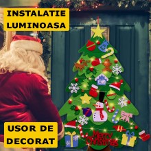 Brad De Craciun Din Fetru EDAR, 30 Decoratiuni Cu Prindere Arici Incluse, Instalatie Luminoasa, Multicolor