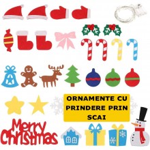 Brad De Craciun Din Fetru EDAR, 30 Decoratiuni Cu Prindere Arici Incluse, Instalatie Luminoasa, Multicolor
