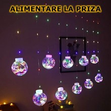 Instalatie Luminoasa Perdea De Craciun EDAR, Globuri Cu Decor De Iarna, 8 Moduri De Lumina, Interconectabila, Lungime 3 Metri...