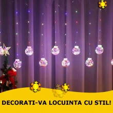Instalatie Luminoasa Perdea De Craciun EDAR, Globuri Cu Decor De Iarna, 8 Moduri De Lumina, Interconectabila, Lungime 3 Metri...
