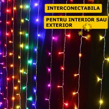Plasa cu Lumini EDAR Tip Instalatie de Craciun, Lungime 8 m x Inaltime 50 Cm, Multicolora, Fir Alb, 8 Moduri de Iluminare, In...