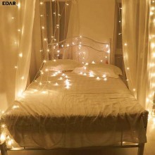 Perdea cu Lumini de Craciun EDAR, Lungime 8 m x Inaltime 50 cm, Alb Cald, Fir Alb, 8 Moduri de Iluminare, Interconectabila, c...