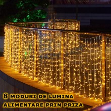 Perdea cu Lumini de Craciun EDAR, Lungime 8 m x Inaltime 50 cm, Alb Cald, Fir Alb, 8 Moduri de Iluminare, Interconectabila, c... Perdea cu Lumini de Craciun EDAR, Lungime 8 m x Inaltime 50 cm, Alb Cald, Fir Alb, 8 Moduri de Iluminare, Interconectabila, c...