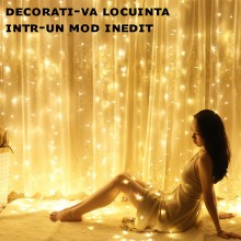 Perdea cu Lumini de Craciun EDAR, Lungime 8 m x Inaltime 50 cm, Alb Cald, Fir Alb, 8 Moduri de Iluminare, Interconectabila, c... Perdea cu Lumini de Craciun EDAR, Lungime 8 m x Inaltime 50 cm, Alb Cald, Fir Alb, 8 Moduri de Iluminare, Interconectabila, c...