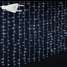 Perdea cu Lumini de Craciun EDAR, Lungime 8 m x Inaltime 50 cm, Alb Rece, Fir Alb, 8 Moduri de Iluminare, Interconectabila, c...