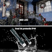 Instalatie De Craciun Liniara EDAR, 8 Jocuri De Lumini, 20 M, 300 Leduri, Pentru Exterior/Interior, Fir Verde Inchis, Alb Rece