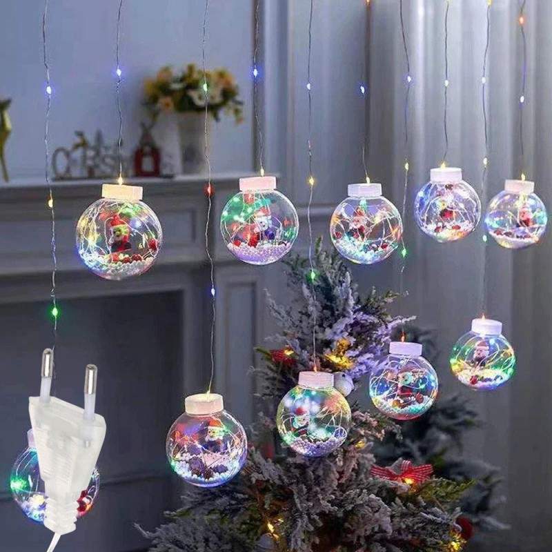 Instalatie Luminoasa Perdea De Craciun EDAR, Globuri Cu Decor De Iarna, 8 Moduri De Lumina, Interconectabila, Lungime 3 Metri...