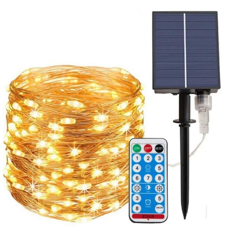 Instalatie De Craciun Cu Incarcare Solara EDAR, Fir Flexibil Din Cupru, Telecomanda, Pentru Exterior Sau Interior, Panou Sola...