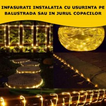 Instalatie De Craciun Cu Incarcare Solara EDAR, Fir Flexibil Din Cupru, Telecomanda, Pentru Exterior Sau Interior, Panou Sola...