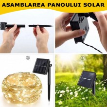 Instalatie De Craciun Cu Incarcare Solara EDAR, Fir Flexibil Din Cupru, Telecomanda, Pentru Exterior Sau Interior, Panou Sola...