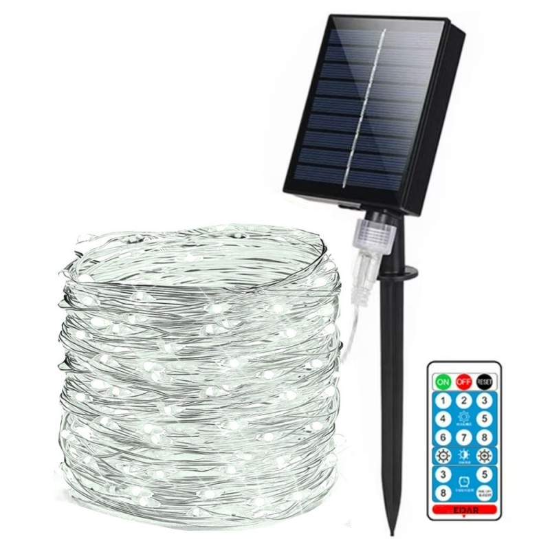 Instalatie De Craciun Cu Incarcare Solara EDAR, Fir Flexibil Din Cupru, Telecomanda, Pentru Exterior Sau Interior, Panou Sola...