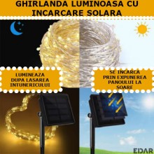 Instalatie De Craciun EDAR Cu Incarcare Solara, Tip Ghirlanda Luminoasa, Panou Solar Cu Tarus, Pentru Exterior Sau Interior, ...