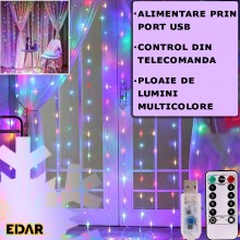 Instalatie de Craciun Tip Perdea/Ploaie De Lumini EDAR, Pentru Interior, Port USB, Telecomanda, 8 Moduri De Lumina, Reglare N... Instalatie de Craciun Tip Perdea/Ploaie De Lumini EDAR, Pentru Interior, Port USB, Telecomanda, 8 Moduri De Lumina, Reglare N...