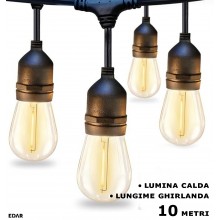 Instalatie LED EDAR Tip Ghirlanda Interior/Exterior/Gradina/Terasa, Becuri Tip Bulb, Lumina Calda, Interconectabila, 2W, Temp...