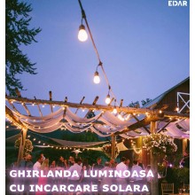 Instalatie LED EDAR Tip Ghirlanda Interior/Exterior/Gradina/Terasa, Becuri Tip Bulb, Lumina Calda, Interconectabila, 2W, Temp...