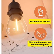 Instalatie LED EDAR Tip Ghirlanda Interior/Exterior/Gradina/Terasa, Becuri Tip Bulb, Lumina Calda, Interconectabila, 2W, Temp...