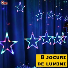 Instalatie Craciun SIKS, Perdea Lumini Led, Stele + Stele, Lumina multicolora, 3M, Interconectabila, 8 Programe Instalatie Craciun SIKS, Perdea Lumini Led, Stele + Stele, Lumina multicolora, 3M, Interconectabila, 8 Programe
