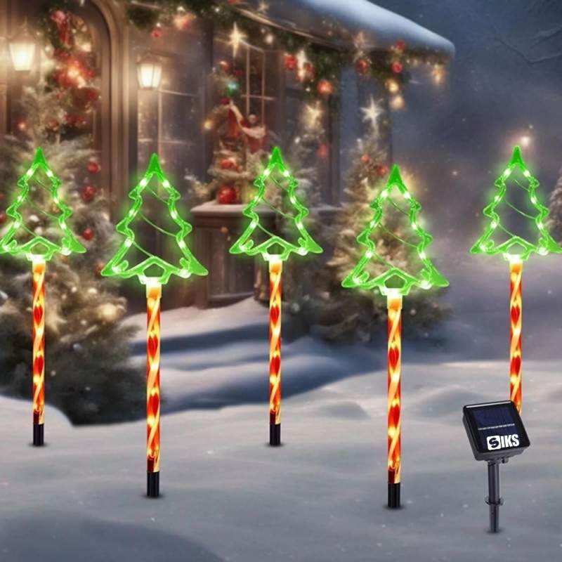 Set 5 x Acadele Luminoase SIKS Cu Capat Stil Brad, De Craciun Pentru Exterior, Incarcare Solara, Dimensiune 44 cm, Alb Cald