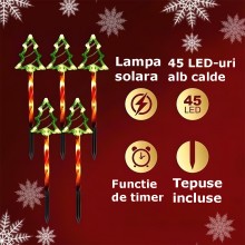 Set 5 x Acadele Luminoase SIKS Cu Capat Stil Brad, De Craciun Pentru Exterior, Incarcare Solara, Dimensiune 44 cm, Alb Cald