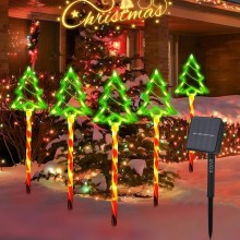 Set 5 x Acadele Luminoase EDAR, Decorative, De Craciun, Pentru Exterior, Incarcare Solara, Tematica Brad, 8 Moduri De Lumina,...
