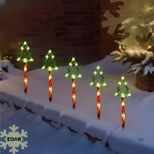 Set 5 x Acadele Luminoase EDAR, Decorative, De Craciun, Pentru Exterior, Incarcare Solara, Tematica Brad, 8 Moduri De Lumina,...