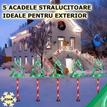 Set 5 x Acadele Luminoase EDAR, Decorative, De Craciun, Pentru Exterior, Incarcare Solara, Tematica Brad, 8 Moduri De Lumina,...