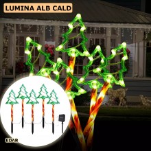 Set 5 x Acadele Luminoase EDAR, Decorative, De Craciun, Pentru Exterior, Incarcare Solara, Tematica Brad, 8 Moduri De Lumina,...