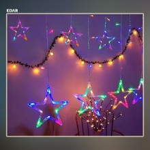 Instalatie Craciun EDAR Tip Perdea Stele Cazatoare Mari Si Mici, Lumini LED, Pentru Interior, 3M, Interconectabila, 8 Jocuri ...