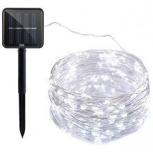 Ghirlanda Luminoasa Decorativa Solara SIKS Din Cupru, Lumina Alb Rece, 12 M Cu 100 X LED, Panou Solar Cu Prindere Tip Tarus