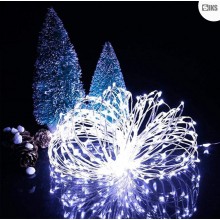 Ghirlanda Luminoasa Decorativa Solara SIKS Din Cupru, Lumina Alb Rece, 12 M Cu 100 X LED, Panou Solar Cu Prindere Tip Tarus