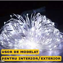 Ghirlanda Luminoasa Decorativa Solara SIKS Din Cupru, Lumina Alb Rece, 12 M Cu 100 X LED, Panou Solar Cu Prindere Tip Tarus