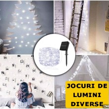 Ghirlanda Luminoasa Decorativa Solara SIKS Din Cupru, Lumina Alb Rece, 12 M Cu 100 X LED, Panou Solar Cu Prindere Tip Tarus