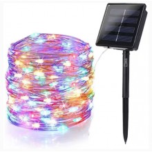 Ghirlanda Luminoasa Decorativa Solara SIKS Din Cupru, Lumina Multicolora, 12 M Cu 100 X LED, Panou Solar Cu Prindere Tip Tarus