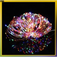 Ghirlanda Luminoasa Decorativa Solara SIKS Din Cupru, Lumina Multicolora, 12 M Cu 100 X LED, Panou Solar Cu Prindere Tip Tarus