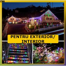 Ghirlanda Luminoasa Decorativa Solara SIKS Din Cupru, Lumina Multicolora, 12 M Cu 100 X LED, Panou Solar Cu Prindere Tip Tarus
