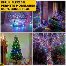 Ghirlanda Luminoasa Decorativa Solara SIKS Din Cupru, Lumina Multicolora, 12 M Cu 100 X LED, Panou Solar Cu Prindere Tip Tarus