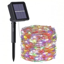 Ghirlanda LED Cu Incarcare Solara EDAR, Flexibila, Panou Solar Cu Fixare In Pamant, 8 Moduri De Lumina, 12 Metri, 100 Leduri,...