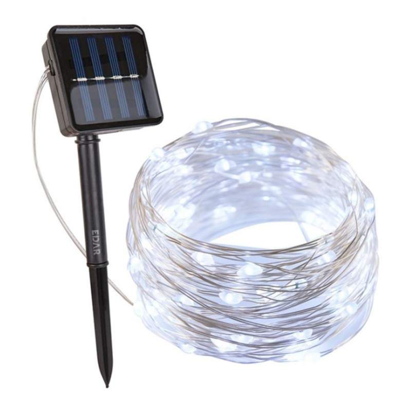 Ghirlanda LED Cu Incarcare Solara EDAR, Flexibila, Panou Solar Cu Fixare In Pamant, 8 Moduri De Lumina, 12 Metri, 100 Leduri,...