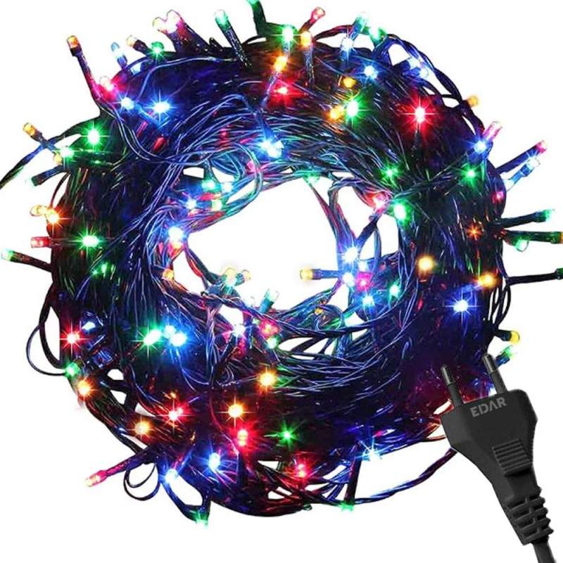 Instalatie De Craciun Liniara EDAR Tip Sirag Luminos, Alimentare Prin Priza, 10 m, 140 Leduri, Multicolora
