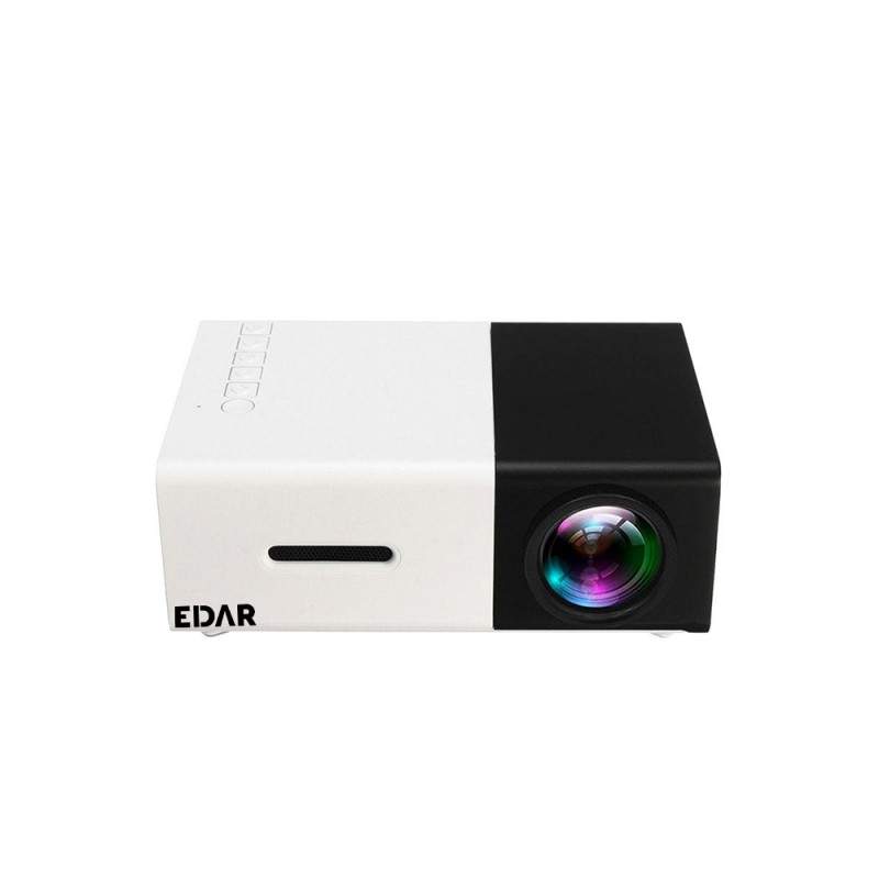 Proiector EDAR Video LED, Portabil, 1080P, Display Full HD, 600 LM, Suport Card, Mini, Negru/Alb
