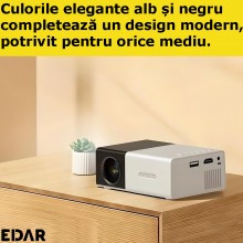 Proiector EDAR Video LED, Portabil, 1080P, Display Full HD, 600 LM, Suport Card, Mini, Negru/Alb