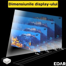 Proiector EDAR Video LED, Portabil, 1080P, Display Full HD, 600 LM, Suport Card, Mini, Negru/Alb