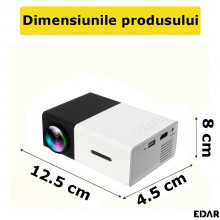 Proiector EDAR Video LED, Portabil, 1080P, Display Full HD, 600 LM, Suport Card, Mini, Negru/Alb