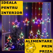 Instalatie Craciun SIKS, Perdea Lumini Led, Stele + Braduti, Lumina Multicolora, 3M, Interconectabila, 8 Programe