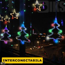 Instalatie Craciun SIKS, Perdea Lumini Led, Stele + Braduti, Lumina Multicolora, 3M, Interconectabila, 8 Programe