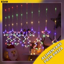 Instalatie Craciun EDAR Tip Perdea Stele Cazatoare Si Brazi Luminosi, Lumini LED, Pentru Interior, 3M, Interconectabila, 8 Jo...