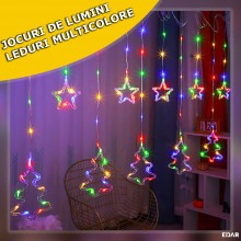 Instalatie Craciun EDAR Tip Perdea Stele Cazatoare Si Brazi Luminosi, Lumini LED, Pentru Interior, 3M, Interconectabila, 8 Jo...