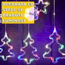 Instalatie Craciun EDAR Tip Perdea Stele Cazatoare Si Brazi Luminosi, Lumini LED, Pentru Interior, 3M, Interconectabila, 8 Jo...